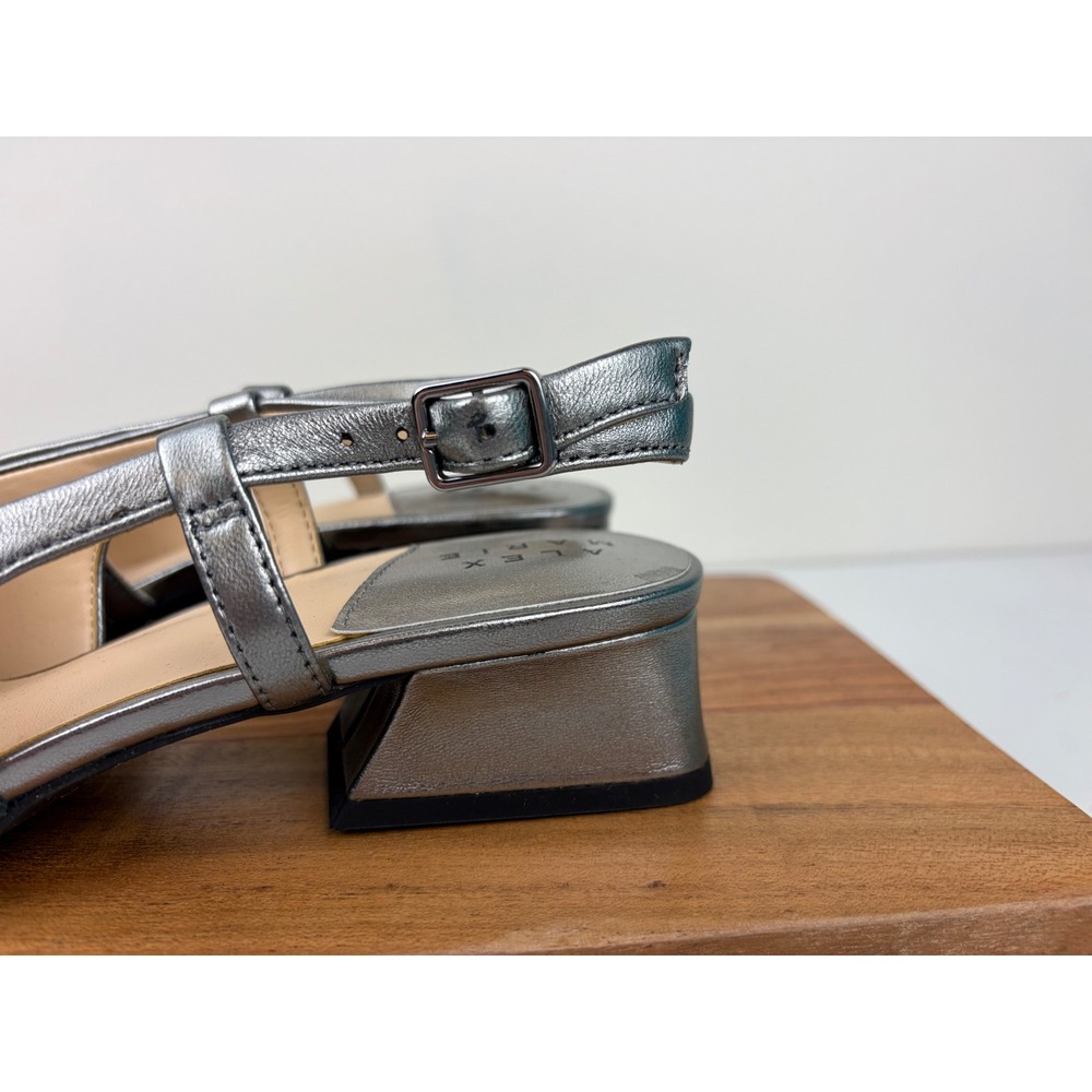 Alex Marie Slingback Pumps 8.5 Silver Metallic Leather Low Block Heel Closed Toe - Picture 10 of 12
